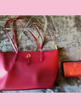 Kate Spade New York Red Leather Tote Bag W/ Matching Wallet